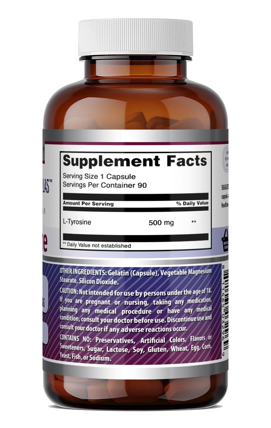 Flacon de L-Tyrosine 500 Mg Amazing Nutrition sur une table en bois