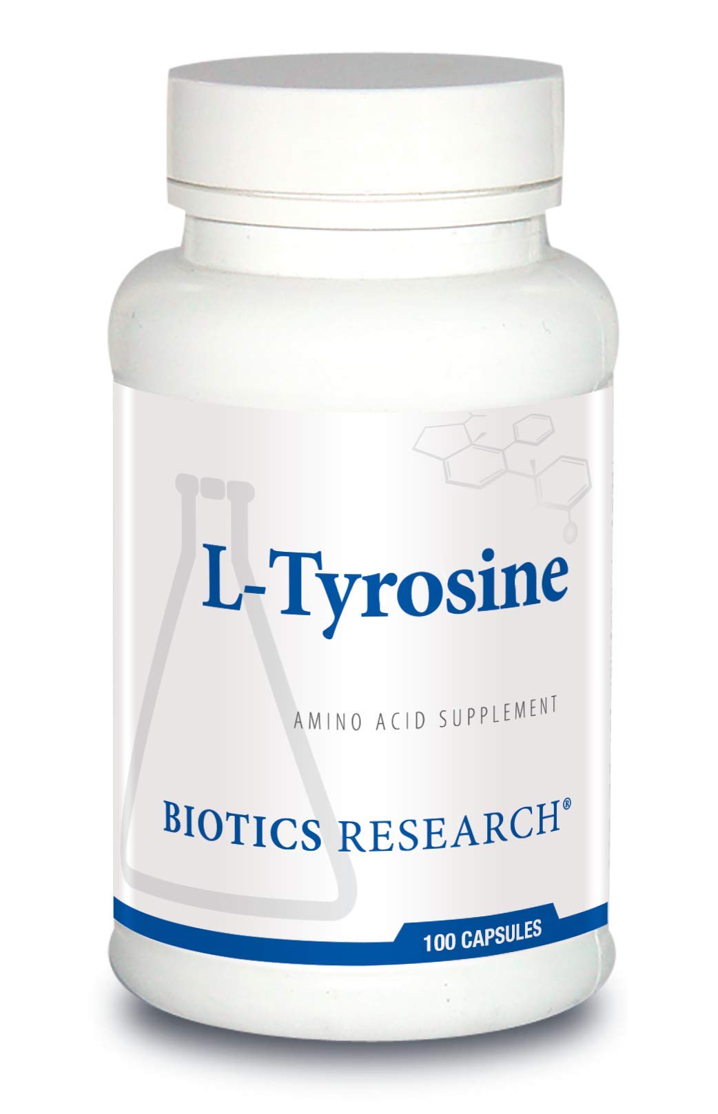 Flacon de L-Tyrosine 500mg BIOTICS RESEARCH avec 100 capsules