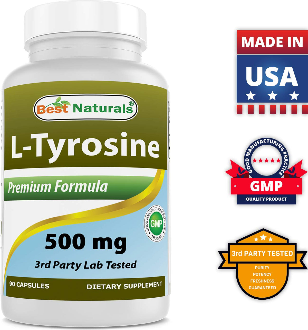 Flacon de L-Tyrosine en pleine lumière