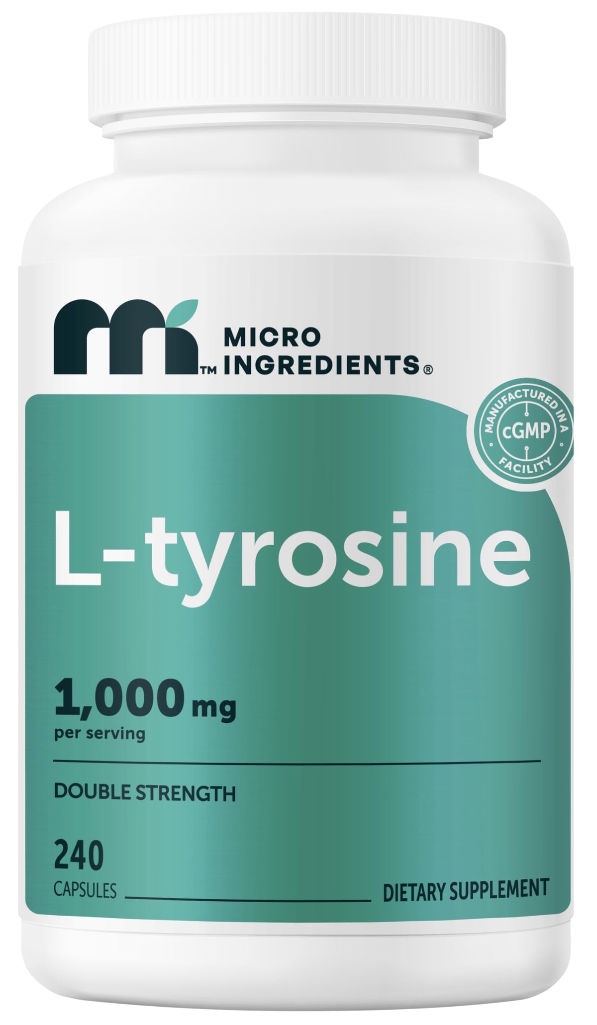 Flacon de L-Tyrosine Micro Ingredients 240 capsules vue de face