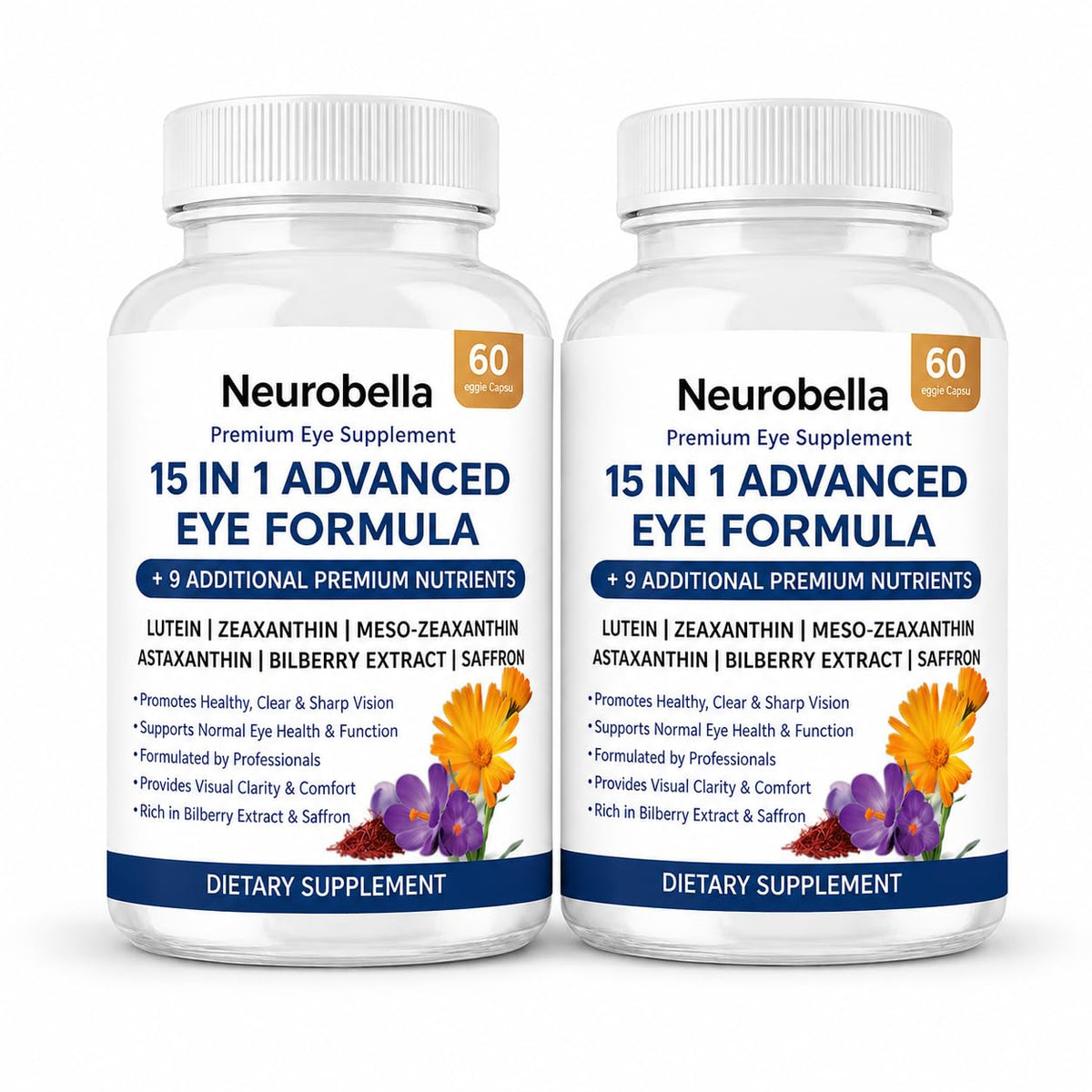 Flacon de la formule Neurobella 15-en-1 pour les yeux, contenant 120 capsules