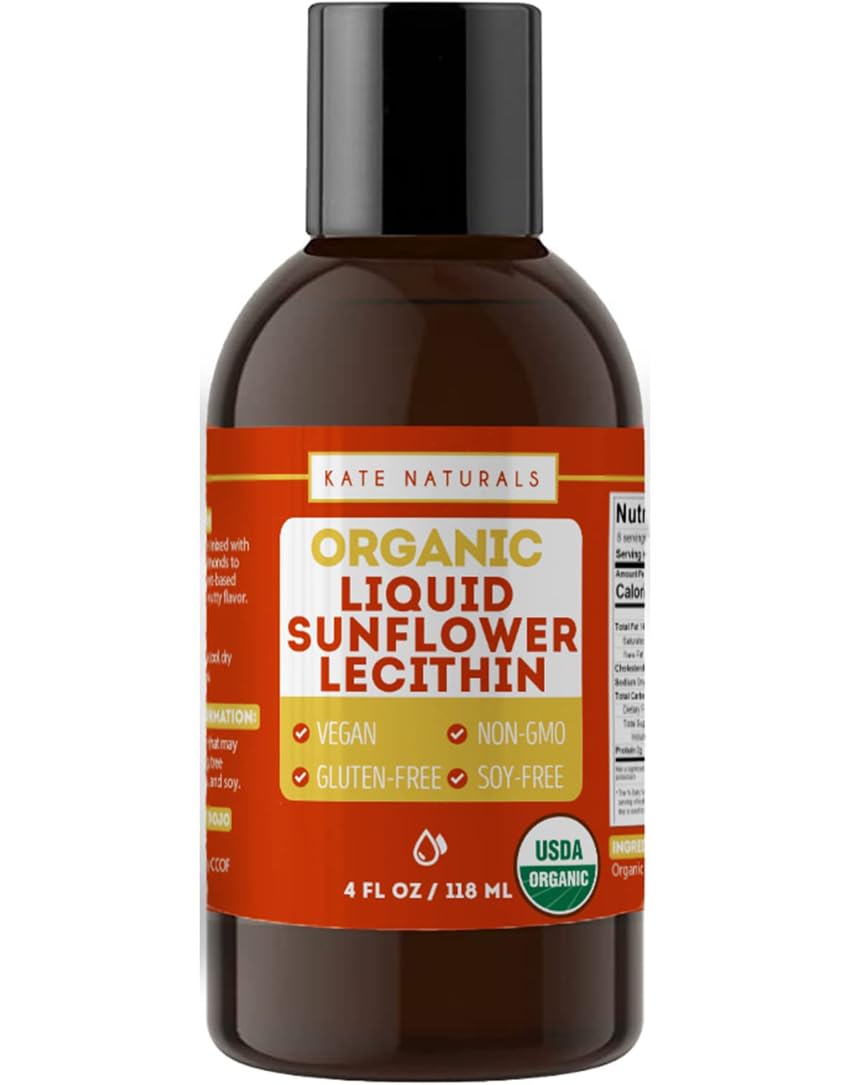 Flacon de lécithine de tournesol liquide Kate Naturals 4oz vue de face