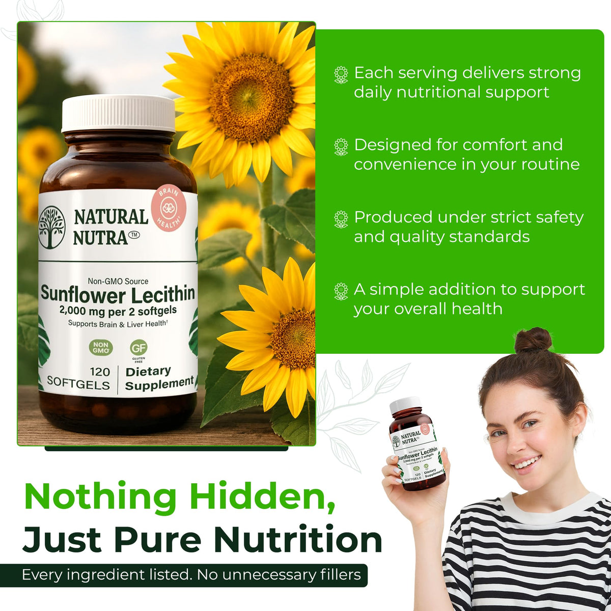Flacon de lécithine de tournesol Natural Nutra avec des softgels à côté