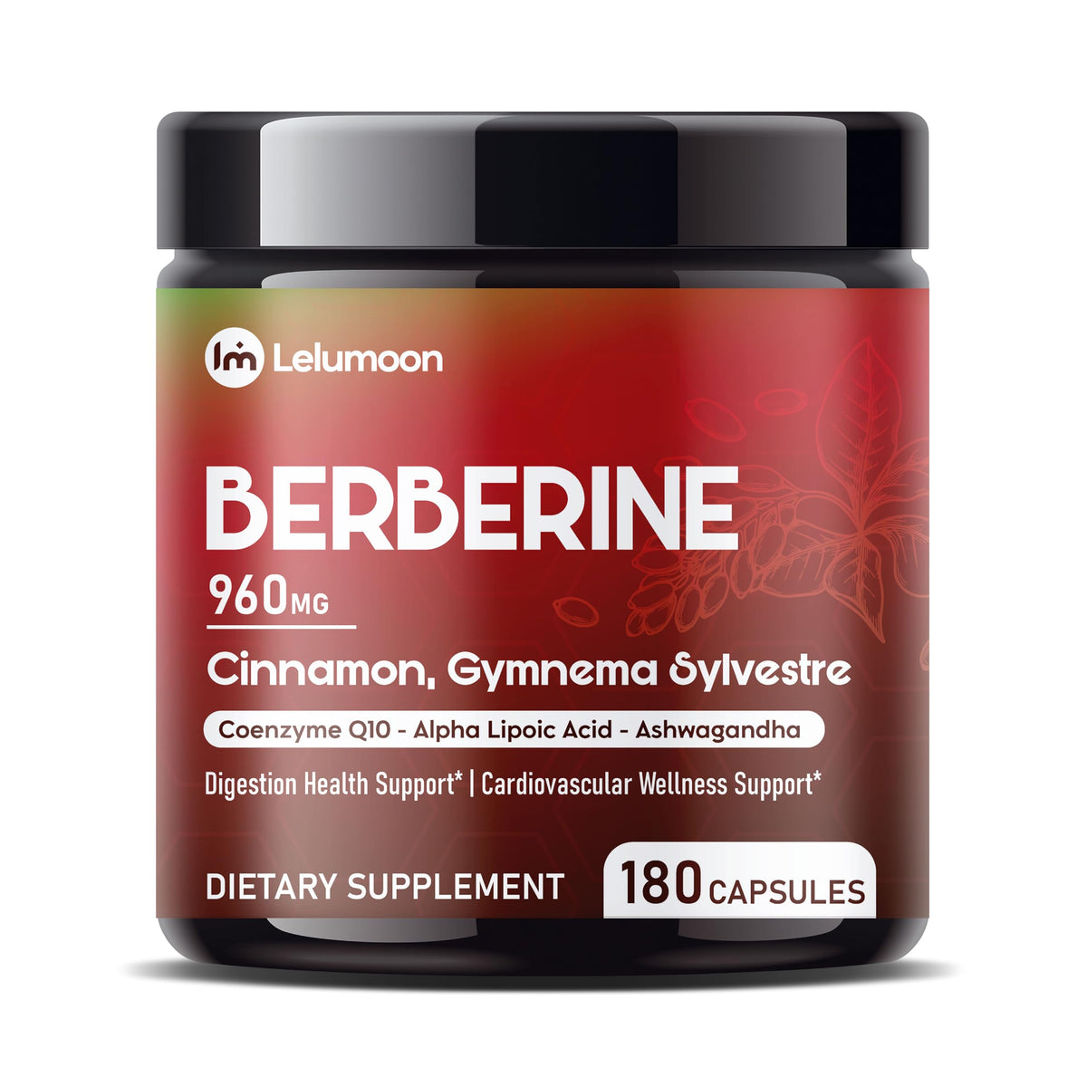 Flacon de LELUMOON Berbérine Liposomale 180 capsules vue de face