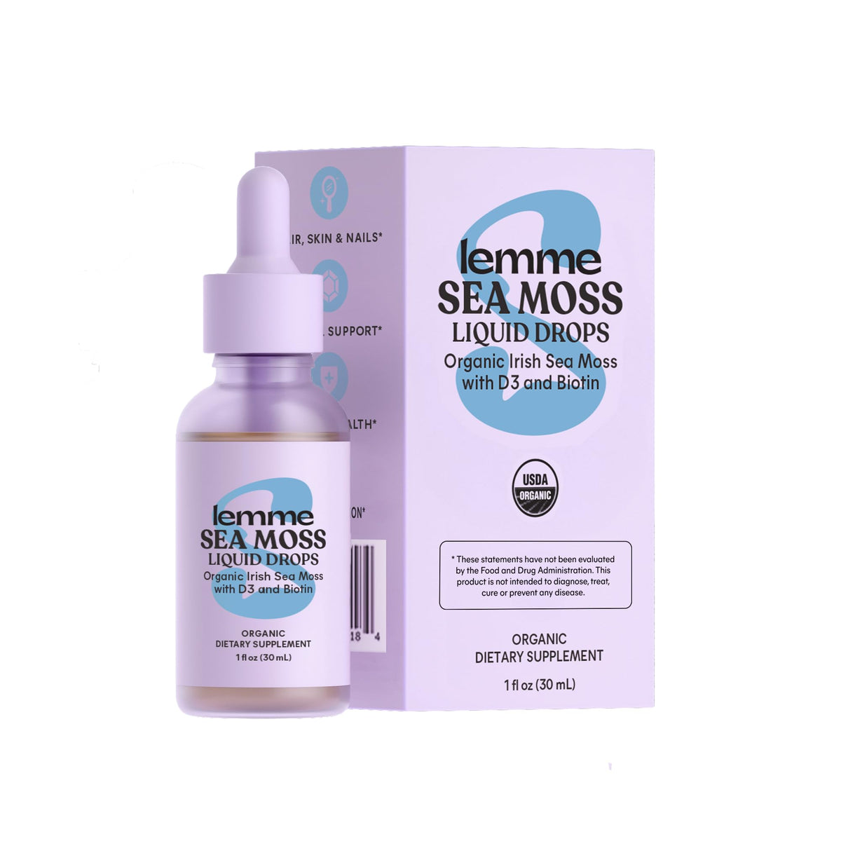 Flacon de Lemme Irish Sea Moss Gouttes Liquides Biologiques avec étiquette