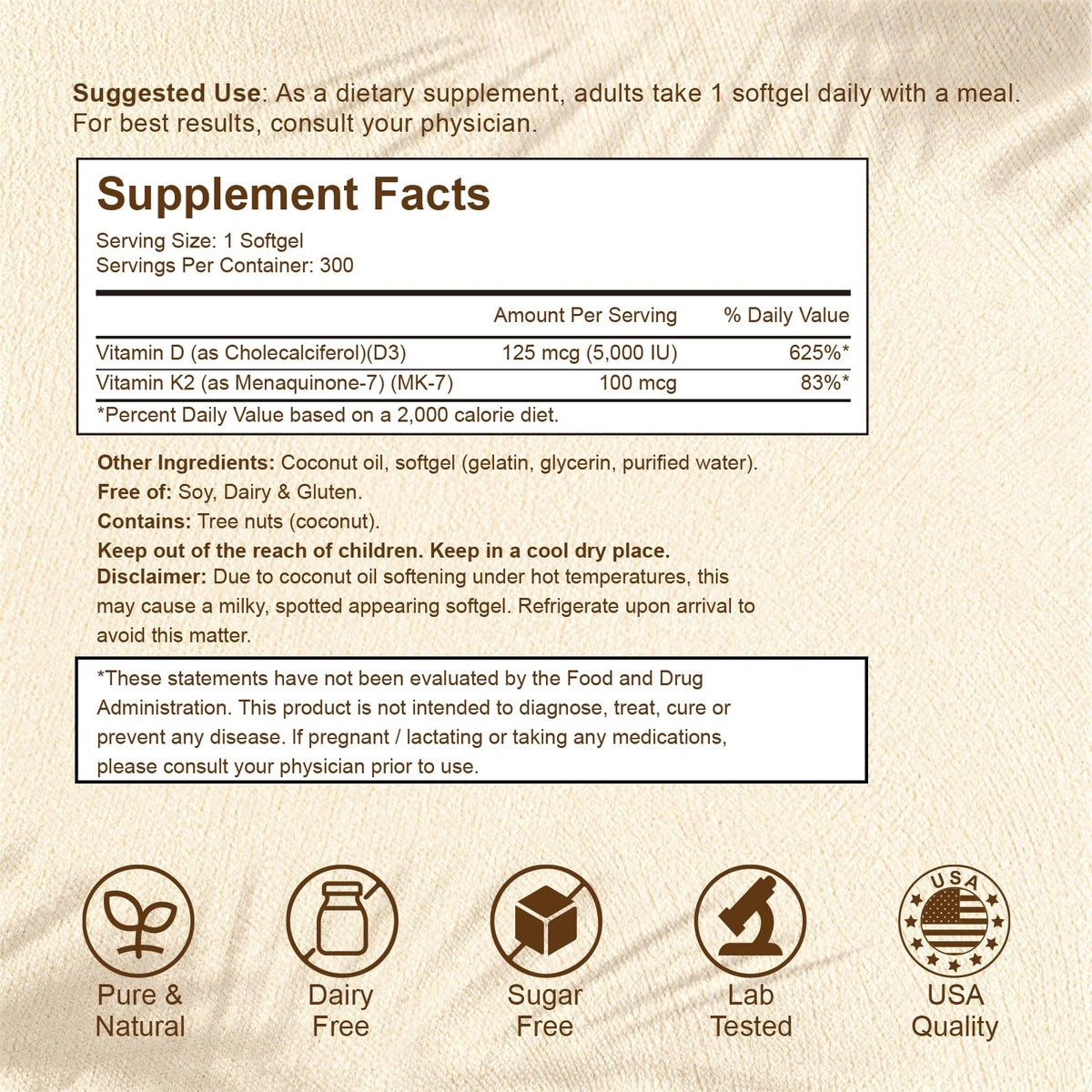 Flacon de LETSCOL contenant des capsules de Vitamine D3 et K2