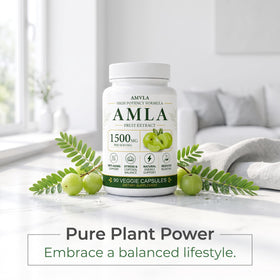 Flacon de LFKULJ Amla 1500 mg avec une main tenant une capsule