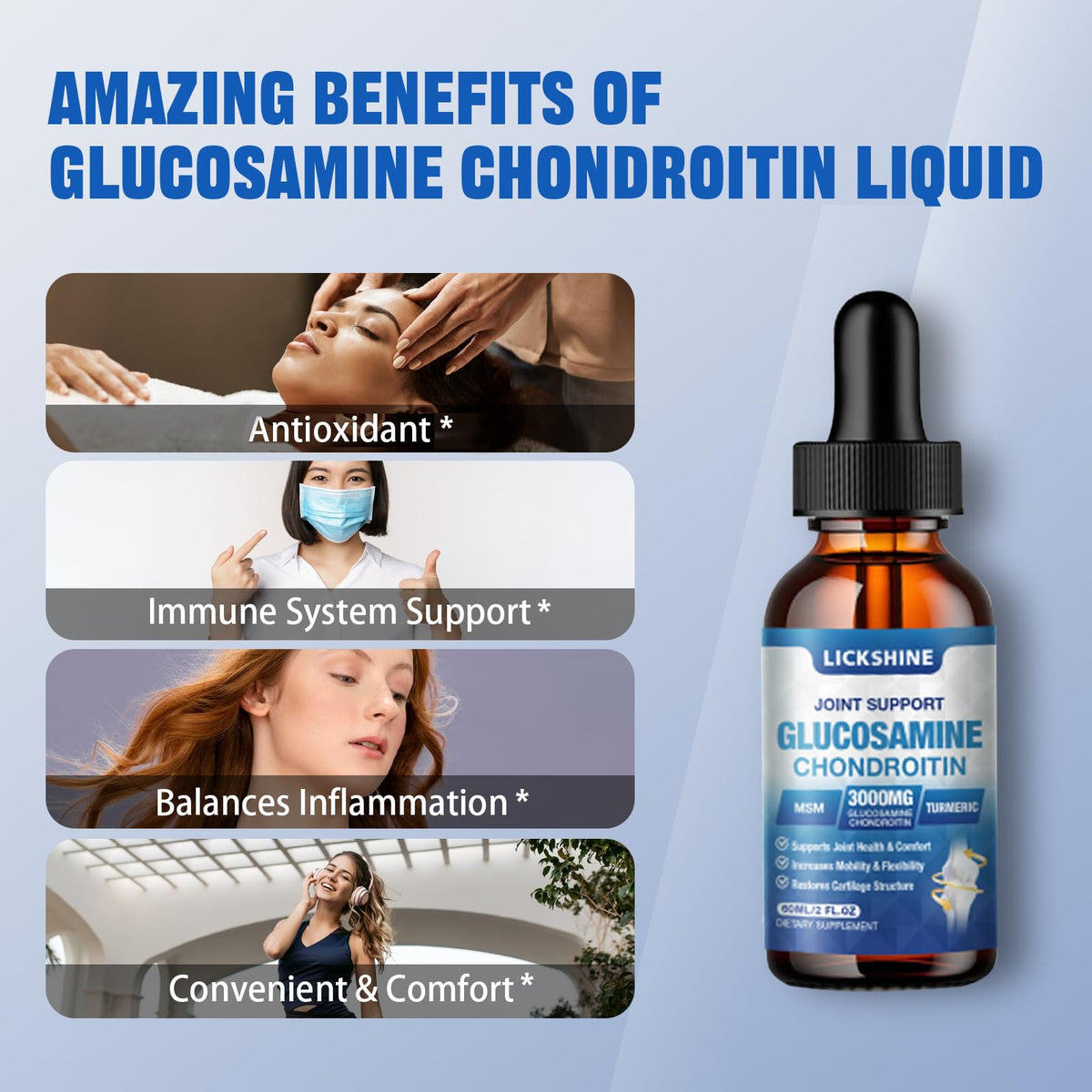 Flacon de Lickshine Glucosamine Chondroïtine dans un environnement de vie