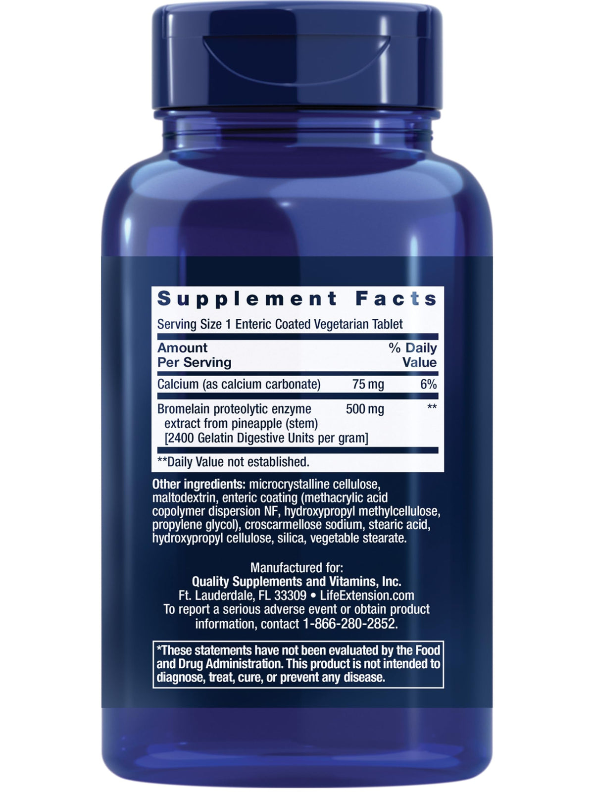 Flacon de Life Extension Broméline Spécialement Enrobée 500 mg