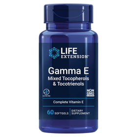 Flacon de Life Extension Gamma E avec 60 gélules de tocophérols et tocotriénols