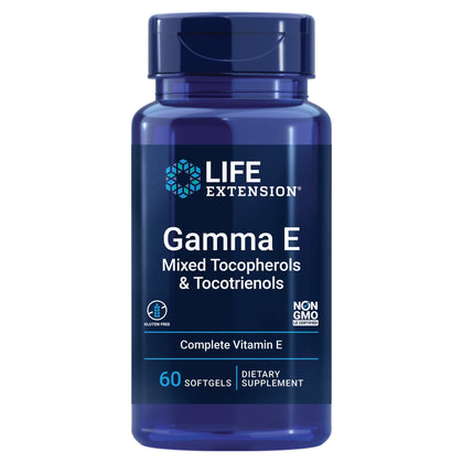 Flacon de Life Extension Gamma E avec 60 gélules de tocophérols et tocotriénols
