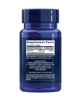 Flacon de Life Extension Mega Vitamin K2 45 mg, étiquette visible