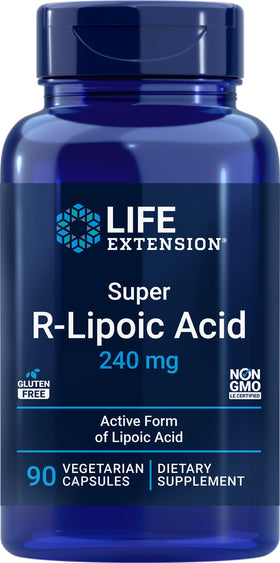 Flacon de Life Extension Super R Lipoic Acid 240mg, 90 capsules végétariennes vue de face