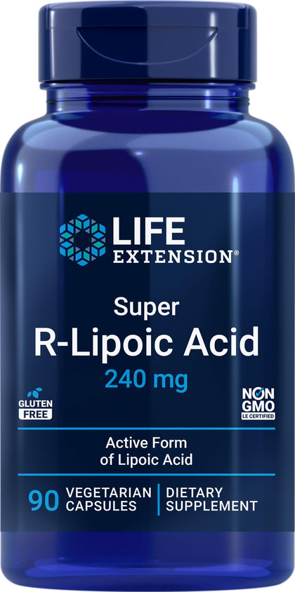 Flacon de Life Extension Super R Lipoic Acid 240mg, 90 capsules végétariennes vue de face