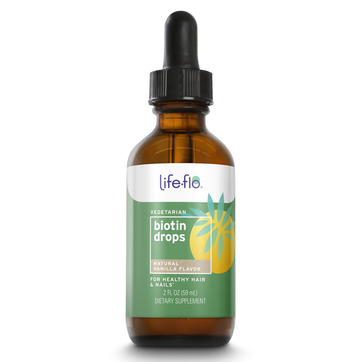 Flacon de LIFE-FLO Biotine 10 000 mcg avec Vitamine D3, vue de face