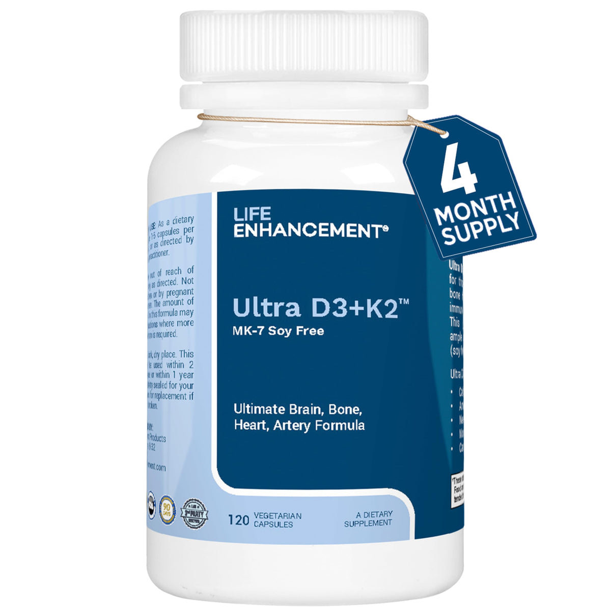 Flacon de Life support D3 K2 2000 IU 120 capsules végétariennes