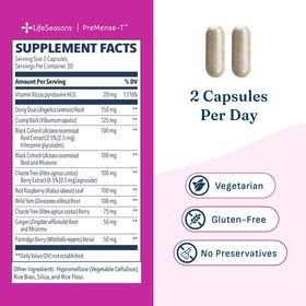 Flacon de LifeSeasons Premense-T ouvert avec capsules visibles