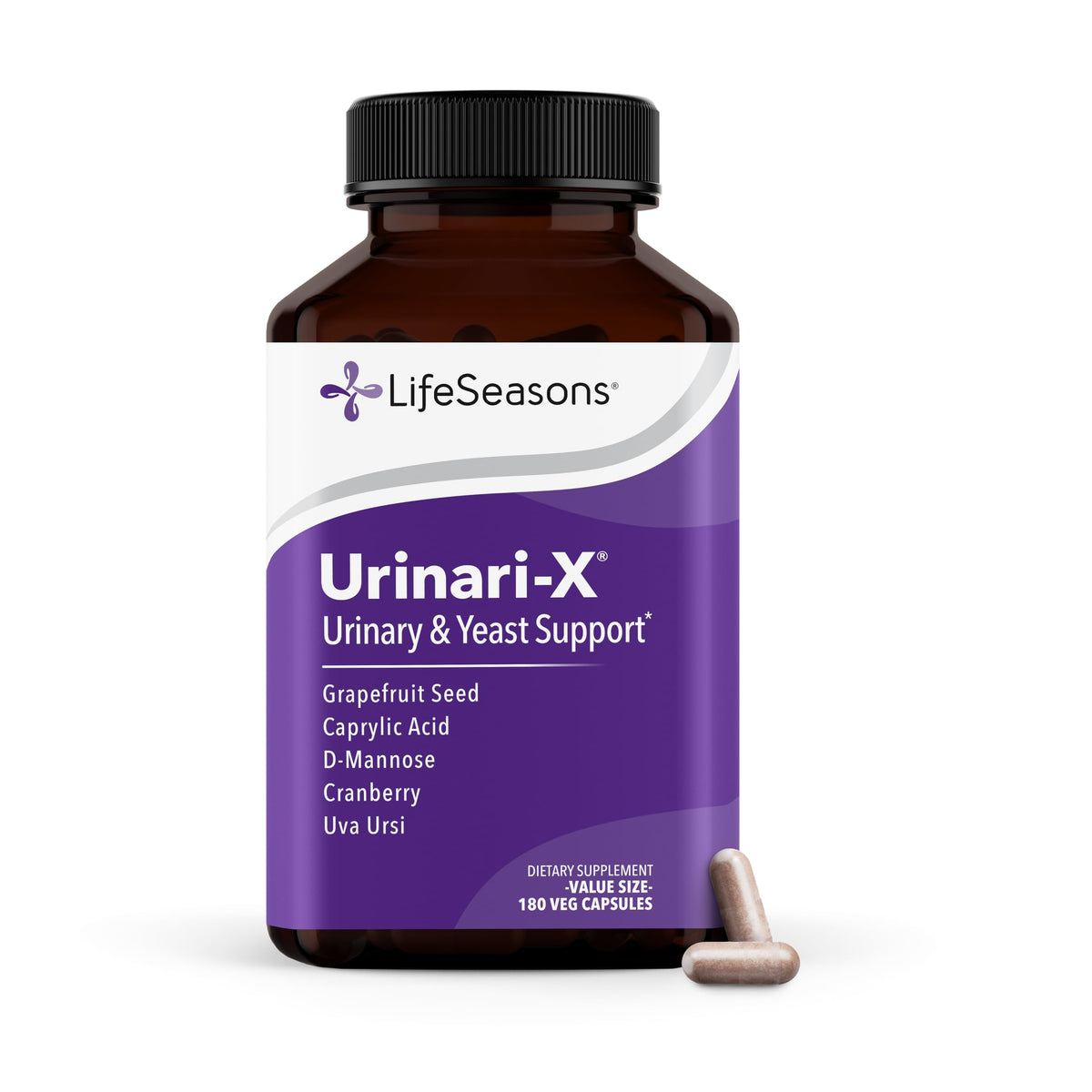 Flacon de LifeSeasons Urinari-X 180 capsules vue de face