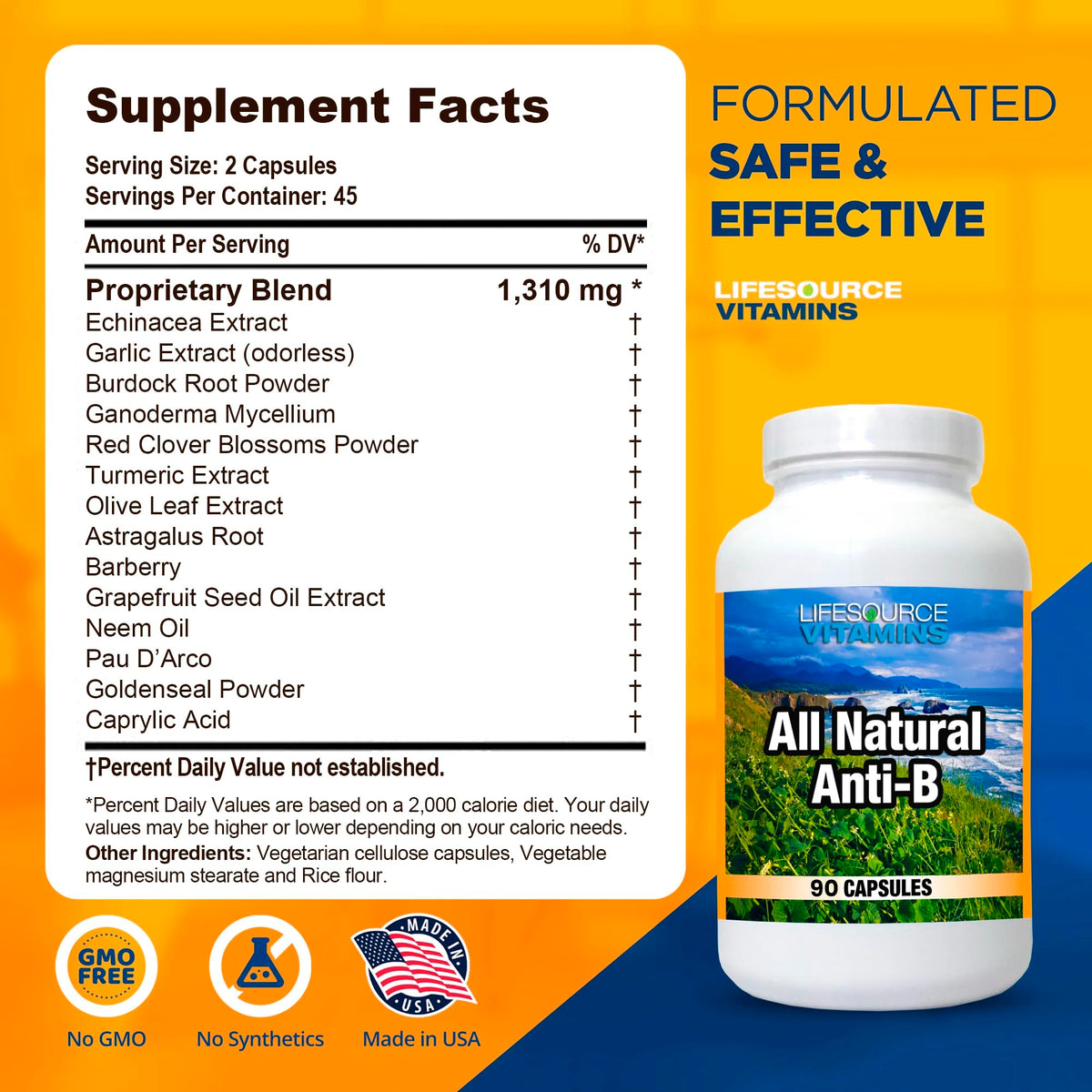 Flacon de LifeSource Vitamins Anti-B avec étiquette visible