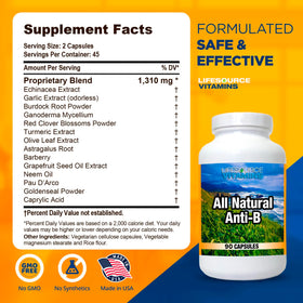 Flacon de LifeSource Vitamins Anti-B avec étiquette visible