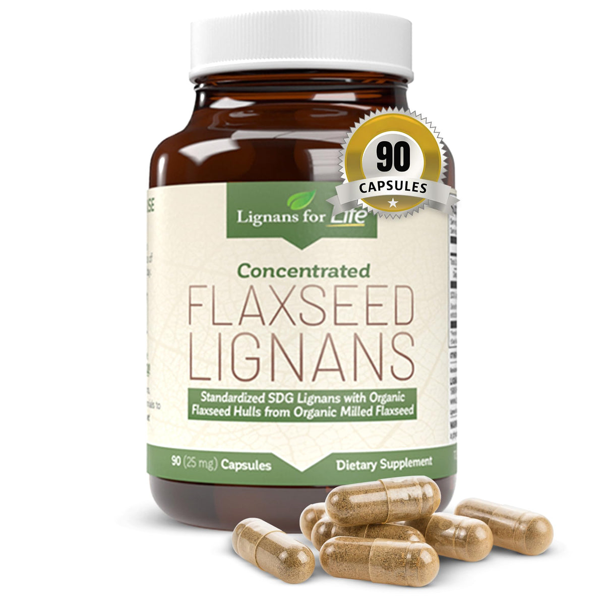 Flacon de Lignans For Life Lignanes de Lin 25mg, 90 capsules