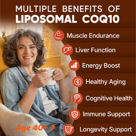 Flacon de LILICARE CoQ10 200mg, ouvert avec gélules visibles