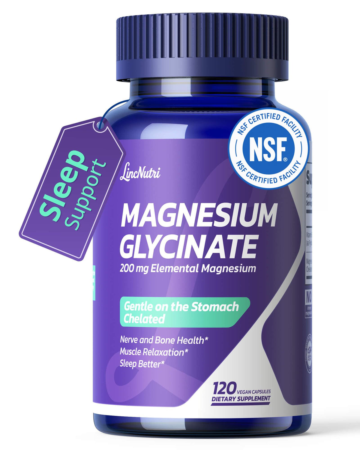 Flacon de LincNutri Magnésium Chélaté 200mg B6 vue de face