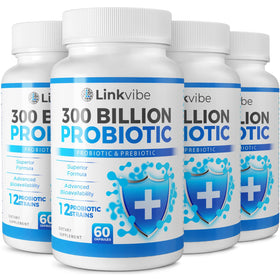 Flacon de Linkvibe Probiotiques 300 Milliards CFU, 240 capsules