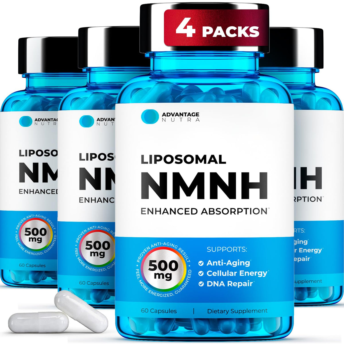 Flacon de Liposomal NMNH 500mg d'AdvantageNutra, 60 capsules