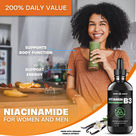 Flacon de liquide Niacinamide B3 Think Above avec bouchon, vue latérale