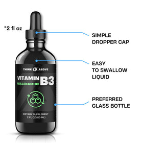 Flacon de liquide Niacinamide B3 Think Above sur une surface en bois