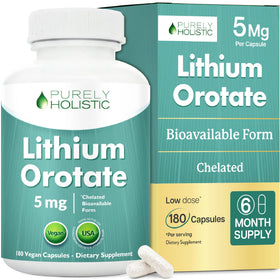 Flacon de Lithium Orotate 5 mg Purely Holistic avec 180 capsules