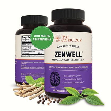 Flacon de Live Conscious KSM-66 Ashwagandha 60 capsules