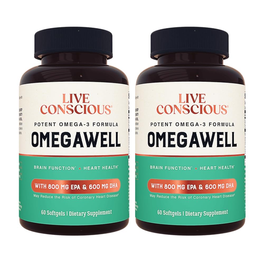 Flacon de Live Conscious OmegaWell avec 120 gélules d'huile de poisson