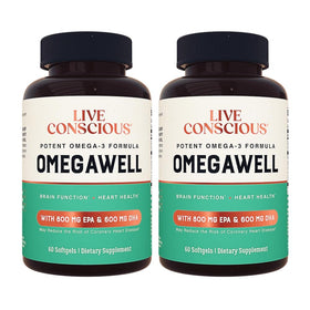 Flacon de Live Conscious OmegaWell avec 120 gélules d'huile de poisson