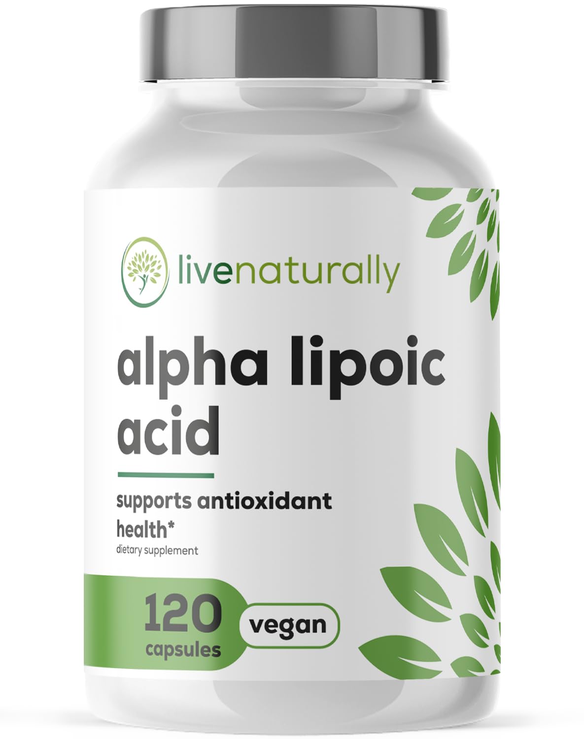 Flacon de livenaturally acide alpha-lipoïque 600mg vue de face