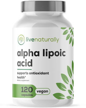 Flacon de livenaturally acide alpha-lipoïque 600mg vue de face
