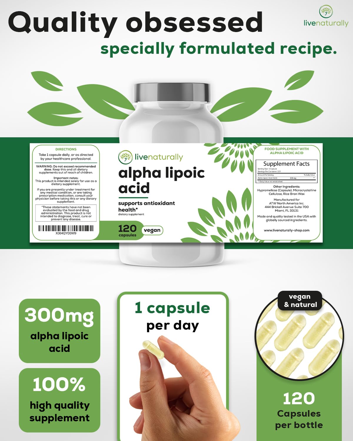 Flacon de livenaturally acide alpha-lipoïque sur une table