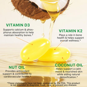 Flacon de lofuanna Vitamine D3 K2 ouvert avec gélules