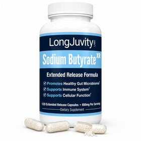 Flacon de LongJuvity Labs Butyrate de Sodium 300mg avec 120 capsules