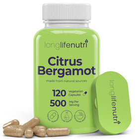 Flacon de LongLifeNutri Extrait de Bergamote Citron 500mg avec 120 gélules végétariennes