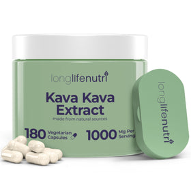 Flacon de LongLifeNutri Kava Kava Extrait 180 capsules végétariennes