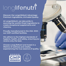 Flacon de LongLifeNutri Monolaurin avec des vitamines en arrière-plan