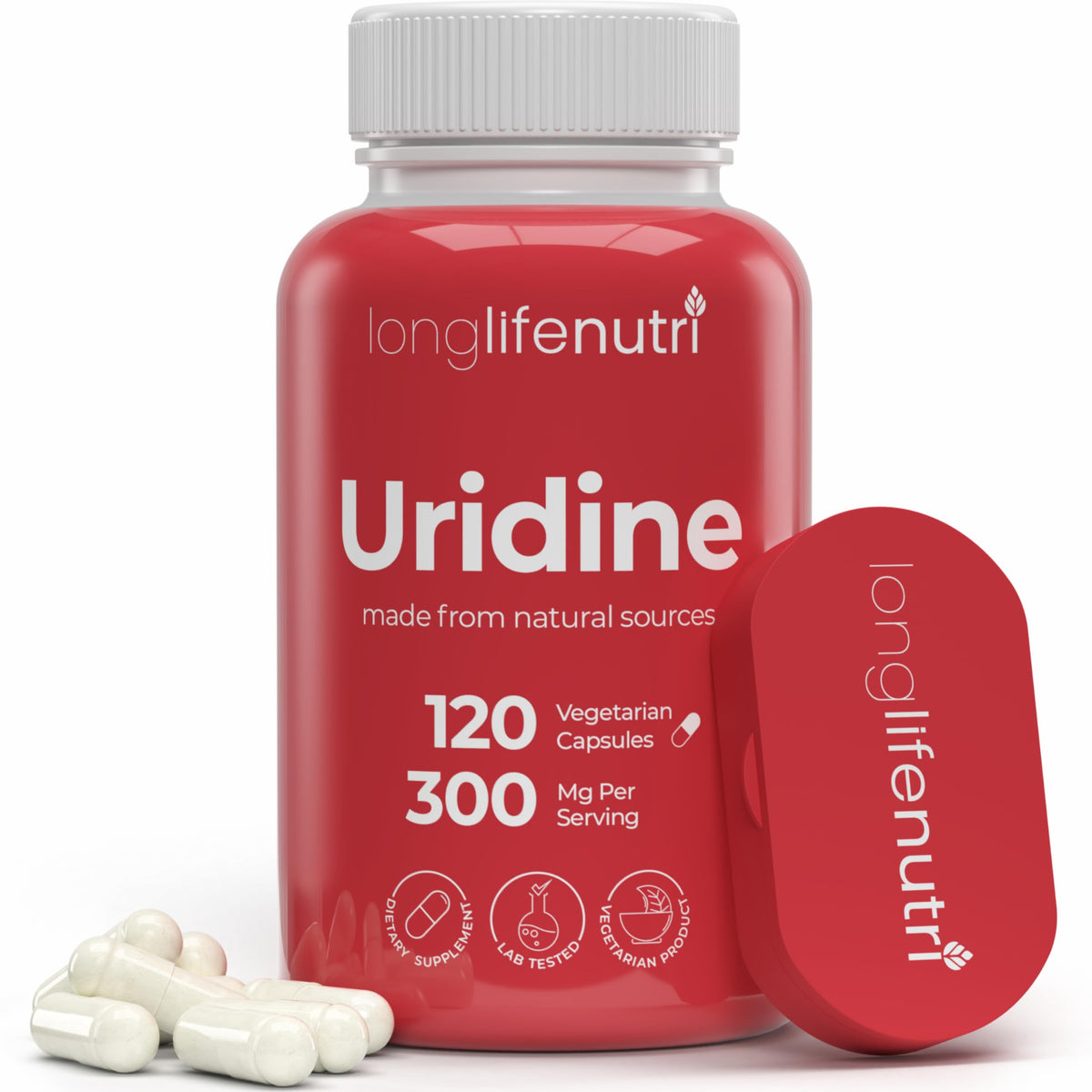 Flacon de LongLifeNutri Uridine Monophosphate 300 mg avec 120 capsules végétariennes