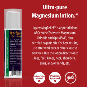 Flacon de lotion au magnésium Jigsaw Health sur fond blanc