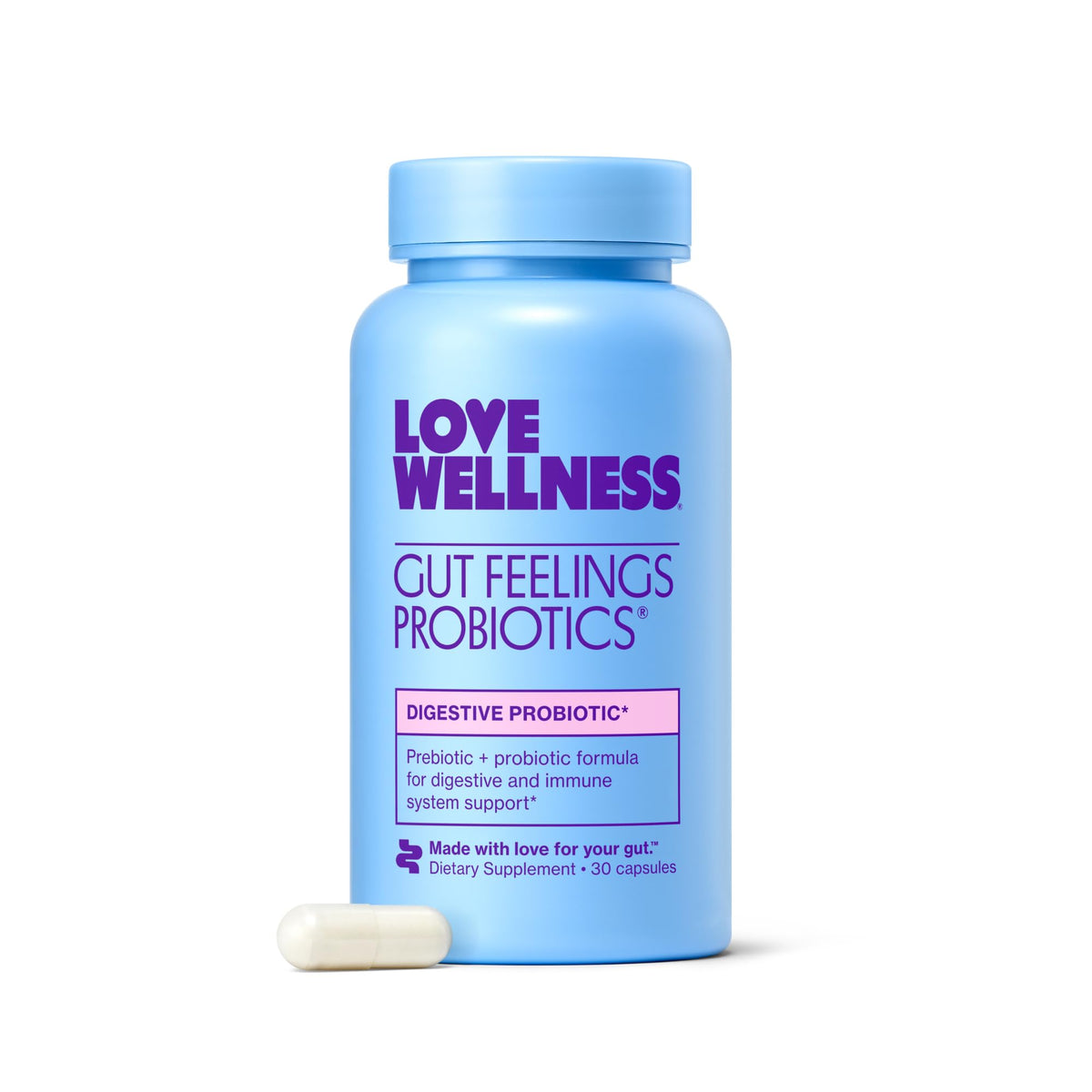Flacon de Love Wellness Probiotique Gut Feelings 30 capsules
