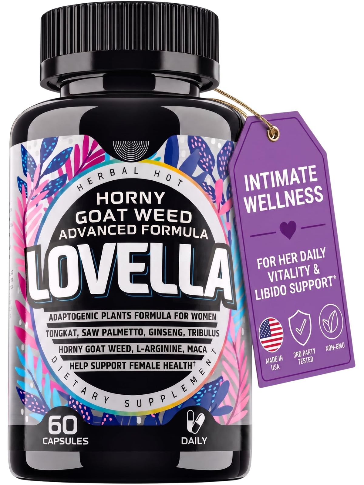 Flacon de Lovella Herbal Hot avec capsules à l'intérieur