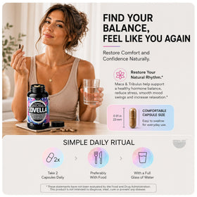 Flacon de Lovella Herbal Hot sur une table en bois