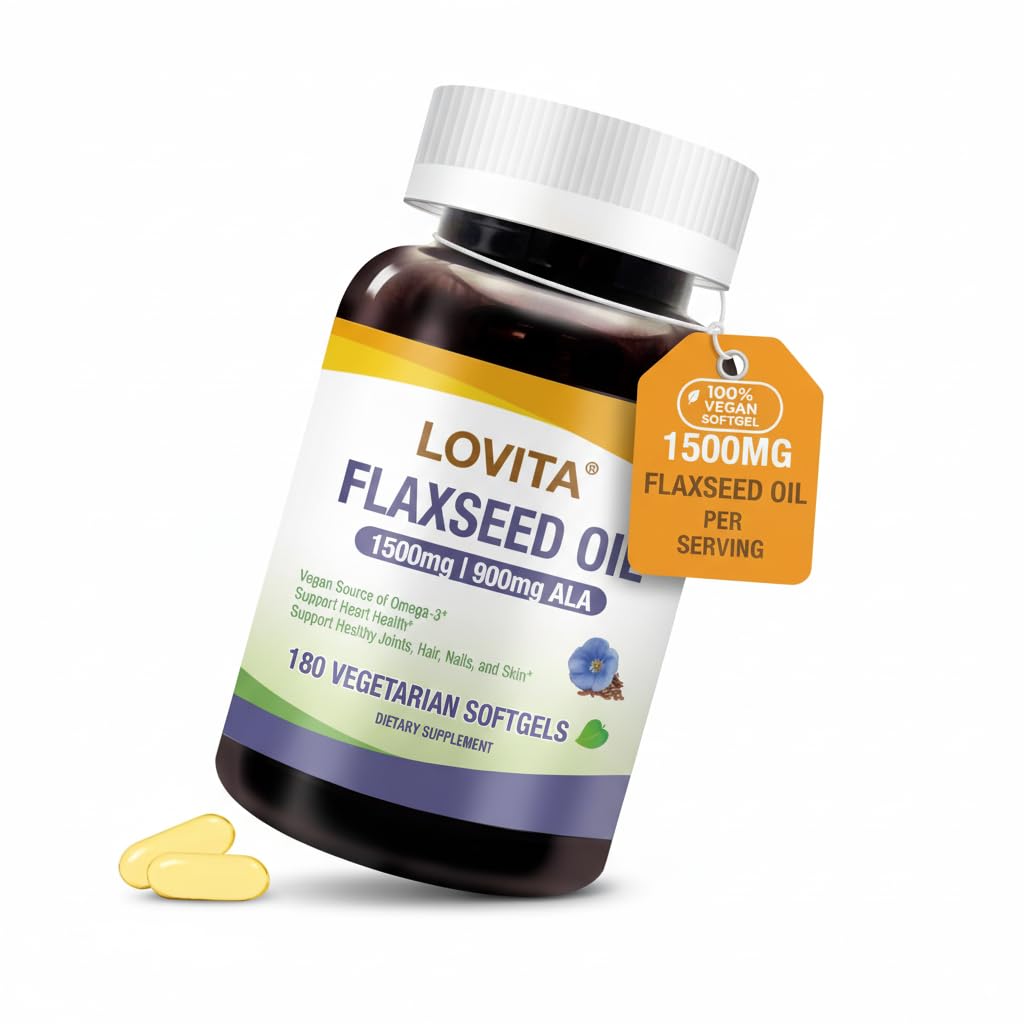 Flacon de LOVITA Huile de Lin Végétale 1500mg avec 180 gélules