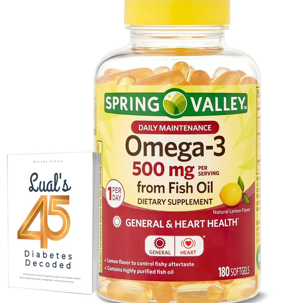 Flacon de LUAL Omega-3 500 mg, 180 gélules avec étiquette
